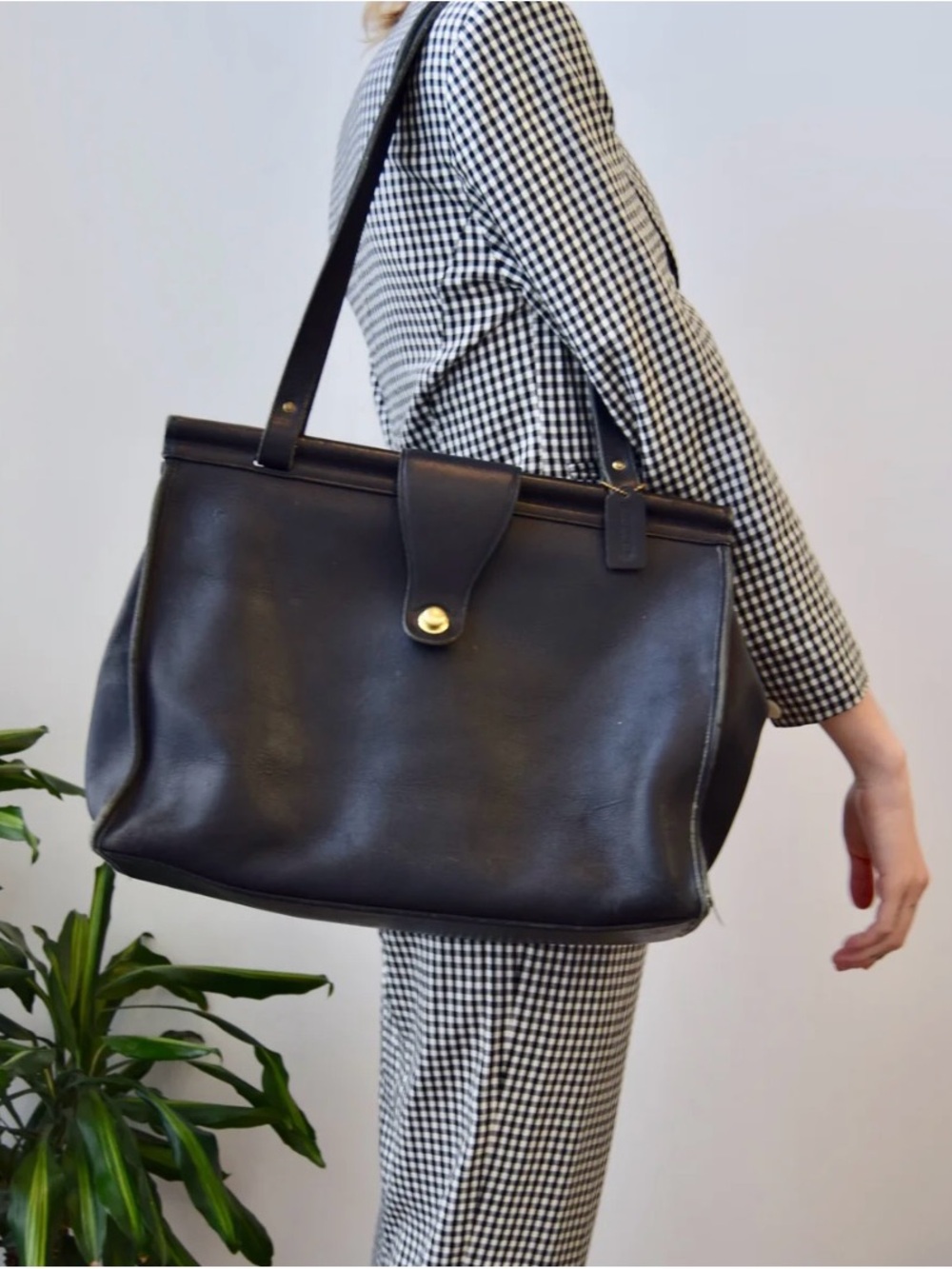 90s Vintage Coach Barclay Tote Black Glove Tanned Leather Business Bag USA - Picture 2 of 13